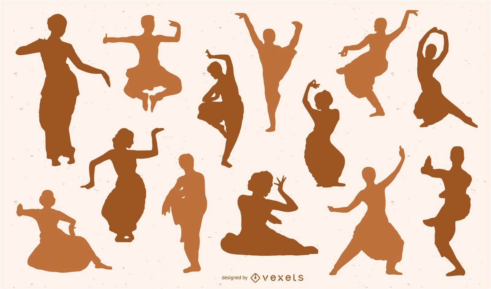 Conjunto de silueta de bailarines indios