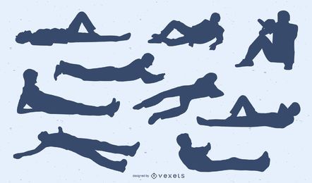 Laying men silhouettes set Laying men silhouettes set