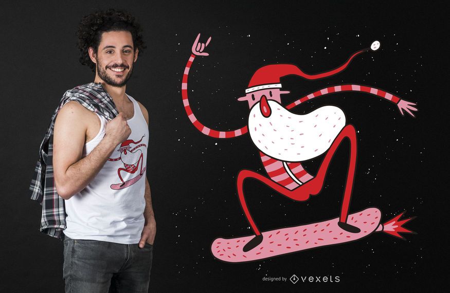 Diseño de camiseta santa de patinaje sobre mosca Diseño de camiseta santa de patinaje sobre mosca