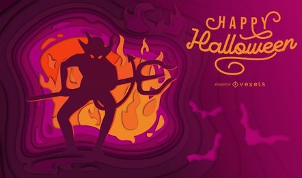 Devil papercut halloween illustration