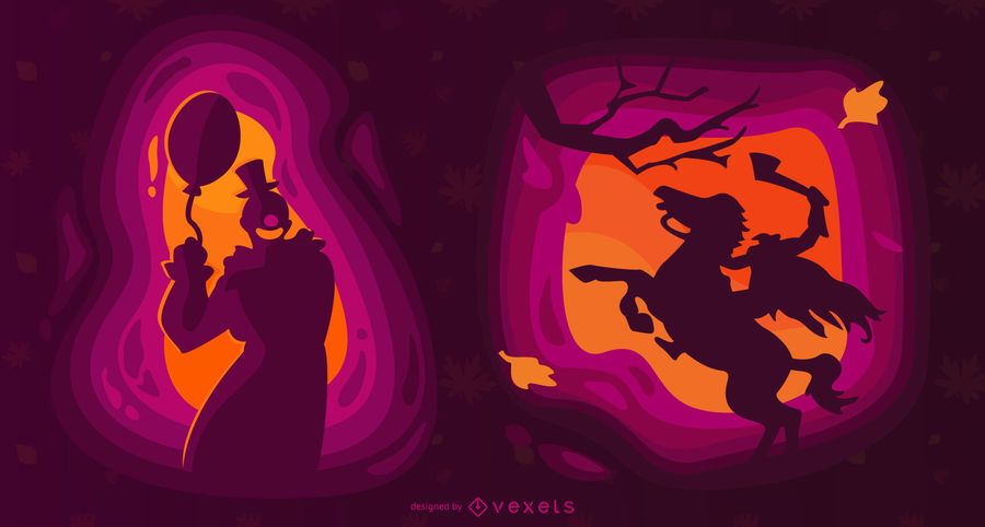Halloween creatures papercut illustration Halloween creatures papercut illustration