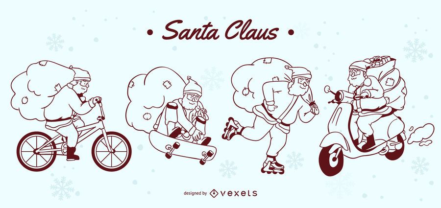 Santa vehicles stroke character set Santa vehicles stroke character set