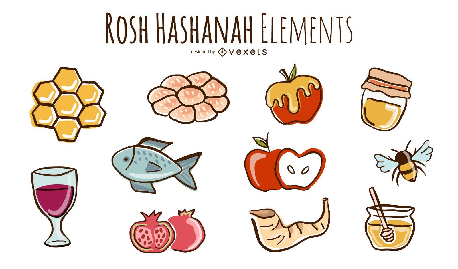 Rosh Hashanah doodles set