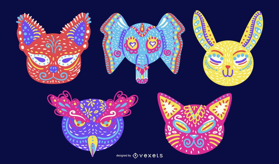 Conjunto de Design de animais coloridos Alebrije Conjunto de Design de animais coloridos Alebrije