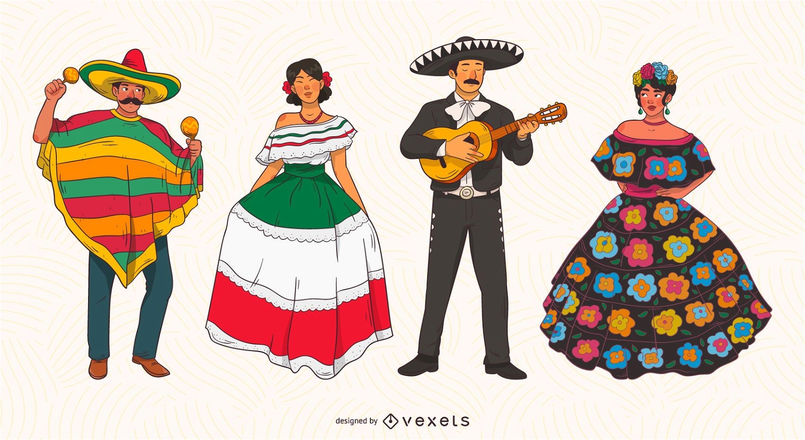 Conjunto de ilustración de personajes mexicanos