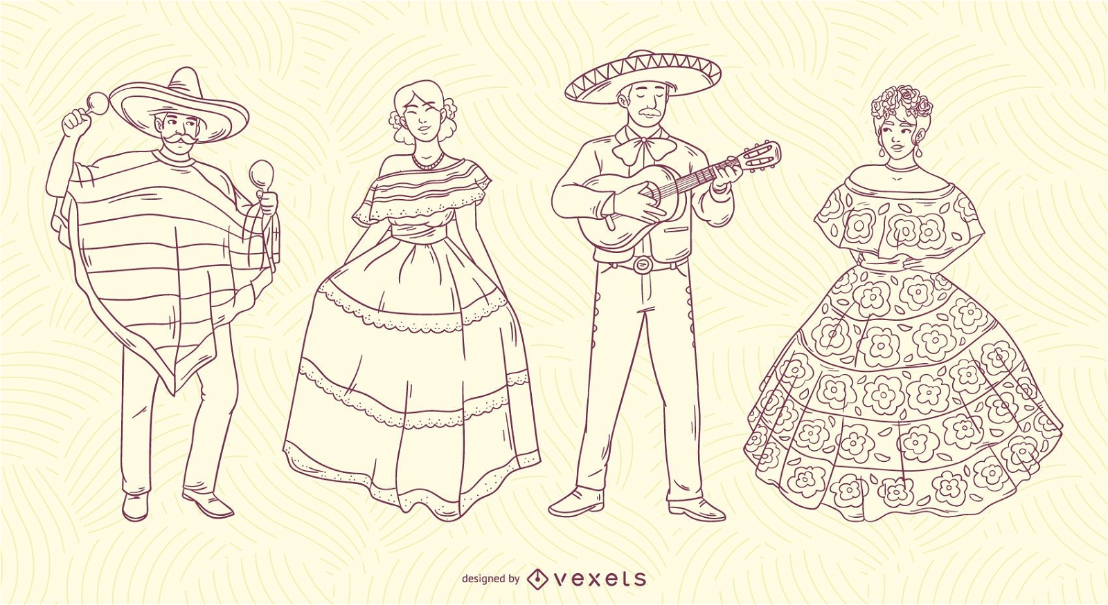 Conjunto de tra?os de personagens mexicanos