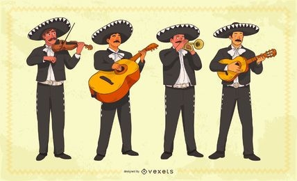 Conjunto de caracteres mexicanos mariachis
