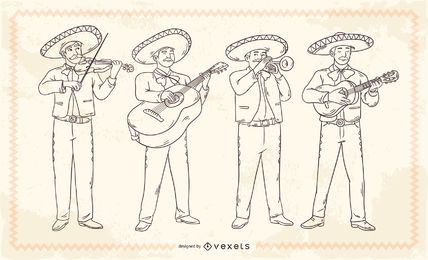 Personagens de traçado mariachis mexicana Personagens de traçado mariachis mexicana