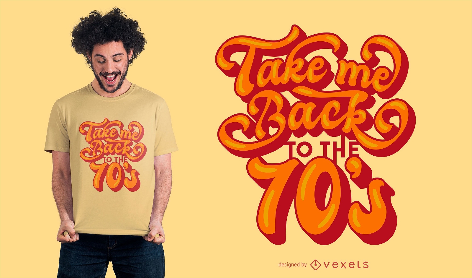 Design de camiseta com letras retrô dos anos 70