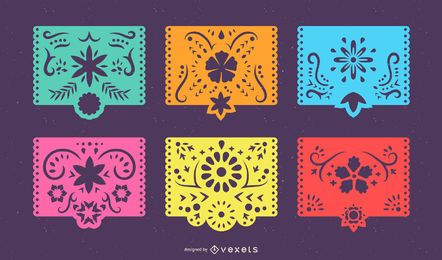 Buntes Banner-Set Des Mexikanischen Papel Picado - Vektor Download Buntes Banner-Set Des Mexikanischen Papel Picado - Vektor Download