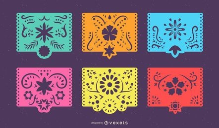 Conjunto de pancartas coloridas de Papel Picado mexicano