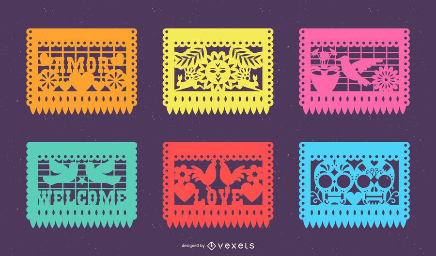 Paquete de pancartas de Papel Picado mexicano Paquete de pancartas de Papel Picado mexicano