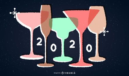 New Year 2020 Vintage Drinking Glasses Illustration New Year 2020 Vintage Drinking Glasses Illustration
