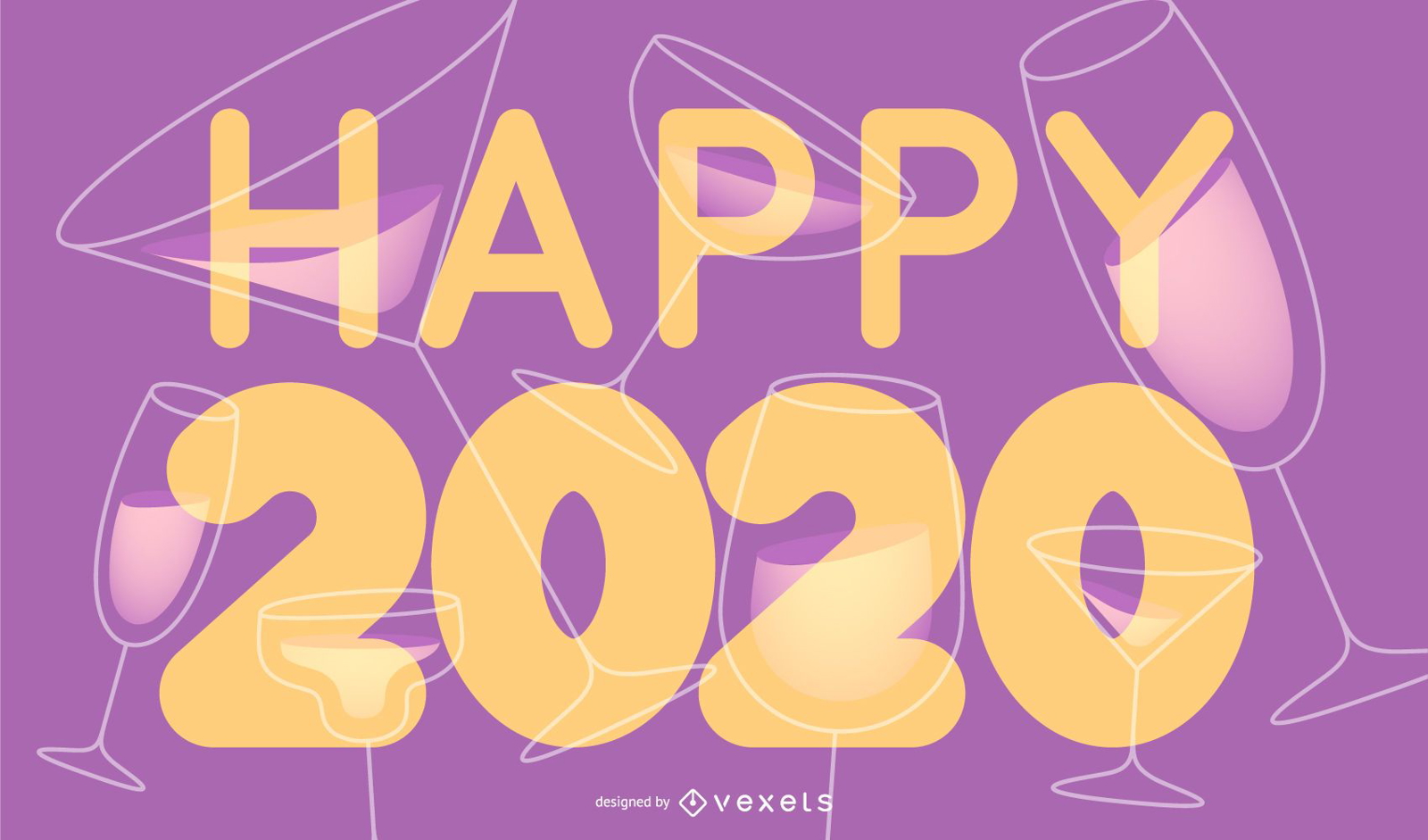 Banner com letras de feliz ano novo de 2020