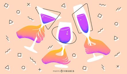 Ilustración artística de brindis de año nuevo Ilustración artística de brindis de año nuevo