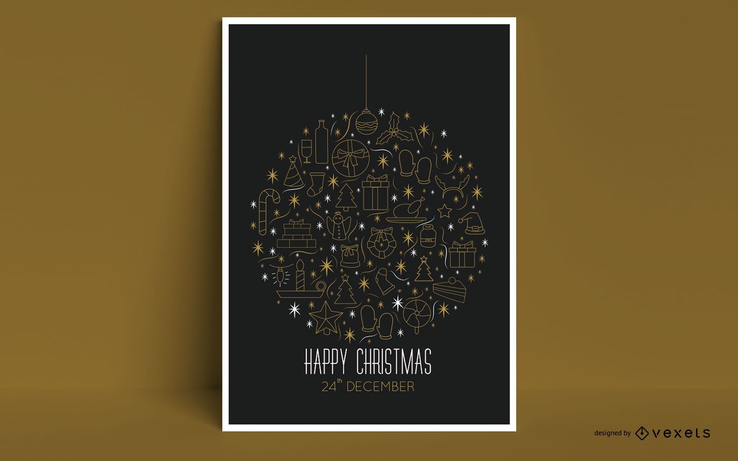 Design de cartaz de enfeites de natal feliz