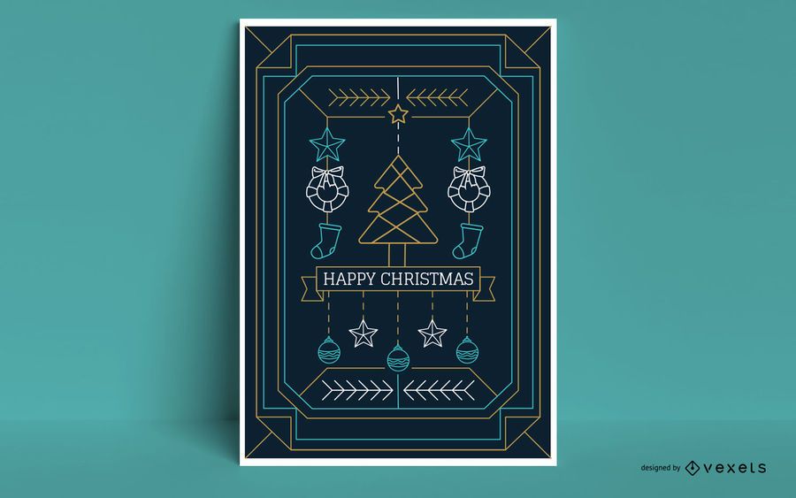 Cartel de estilo de trazo de feliz Navidad Cartel de estilo de trazo de feliz Navidad