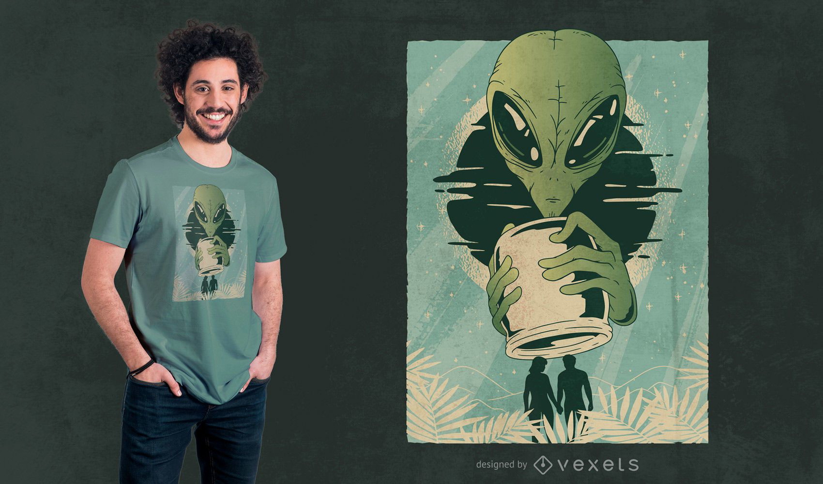 Diseño de camiseta abstracta de humanos alienígenas