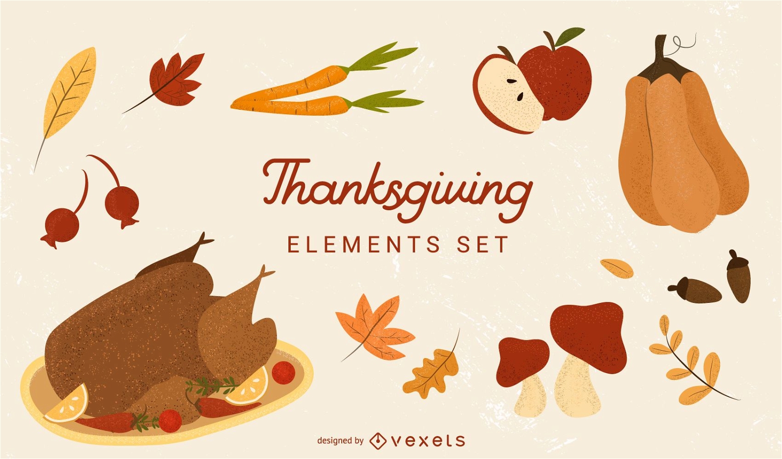 Thanksgiving elements vector set