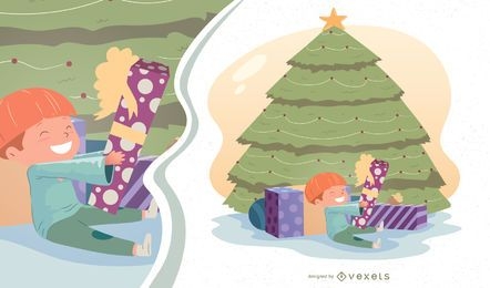 Ilustración de vector de niño de mañana de Navidad