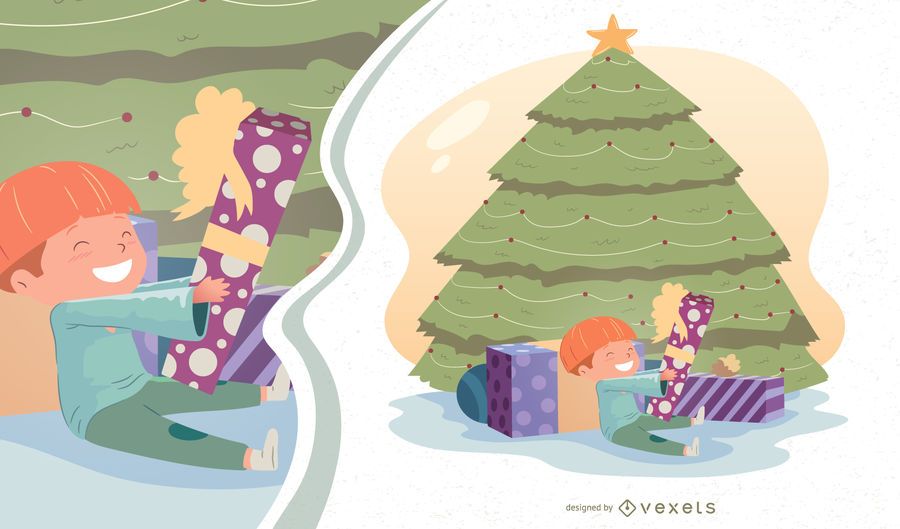 Ilustración de Vector de Navidad mañana niño Ilustración de Vector de Navidad mañana niño