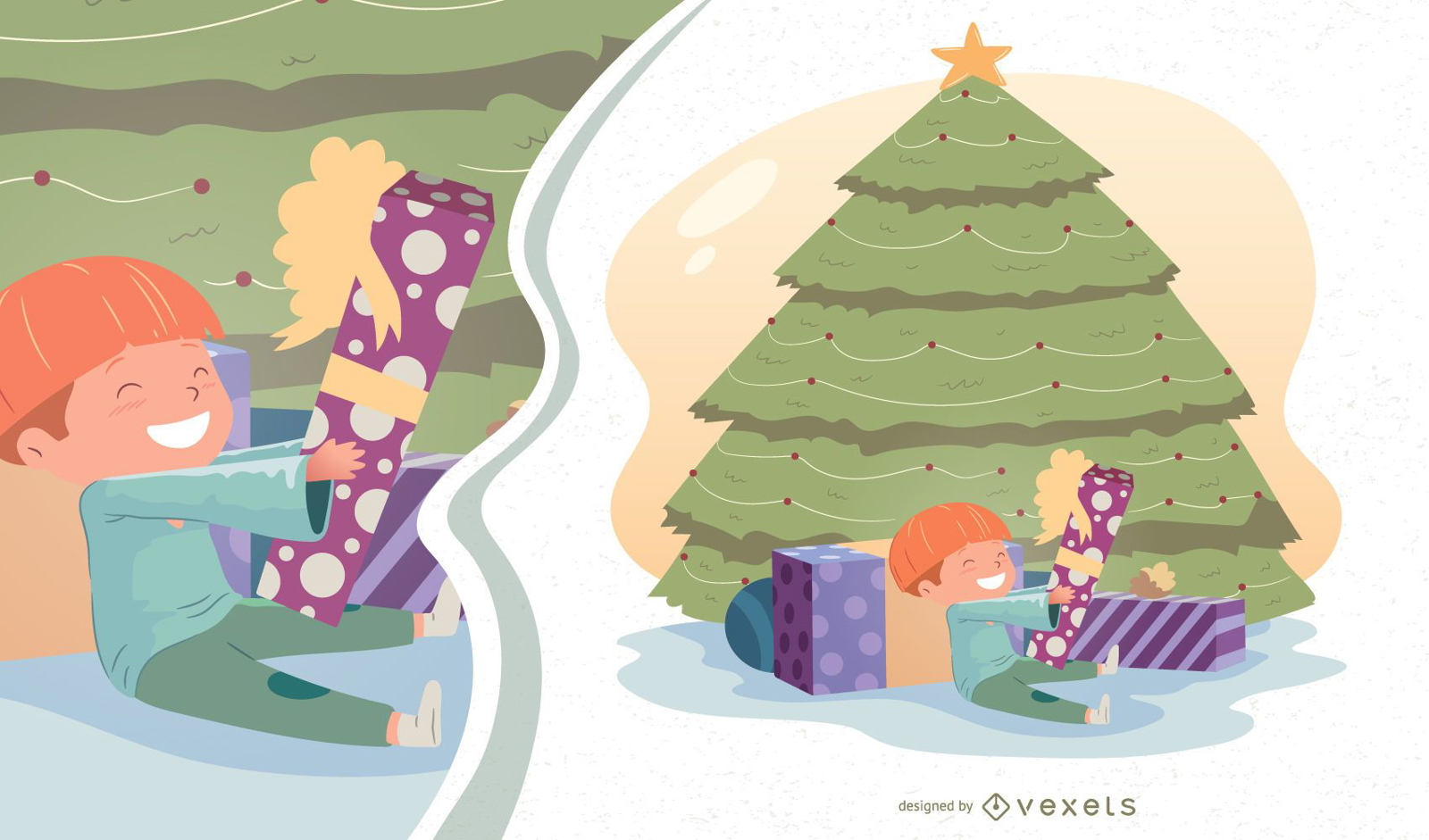Ilustración de vector de niño de mañana de Navidad