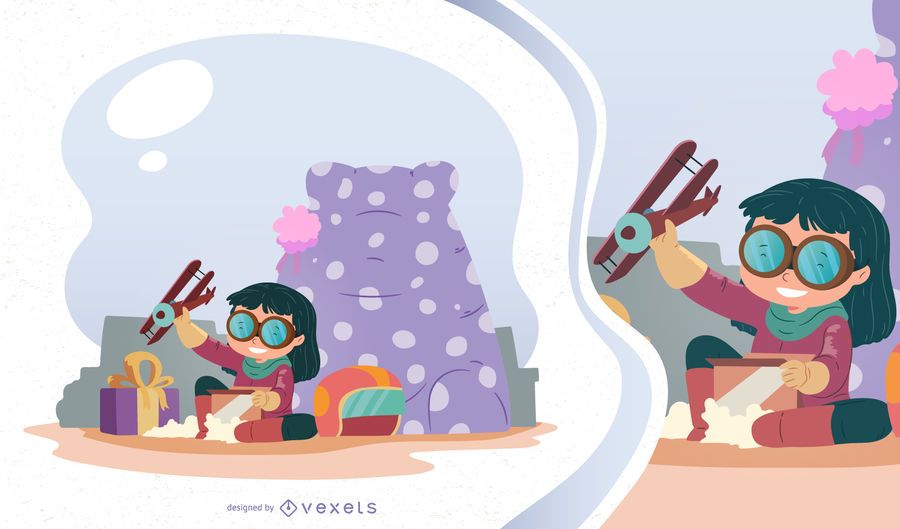Ilustración de Vector de Navidad mañana chica Ilustración de Vector de Navidad mañana chica