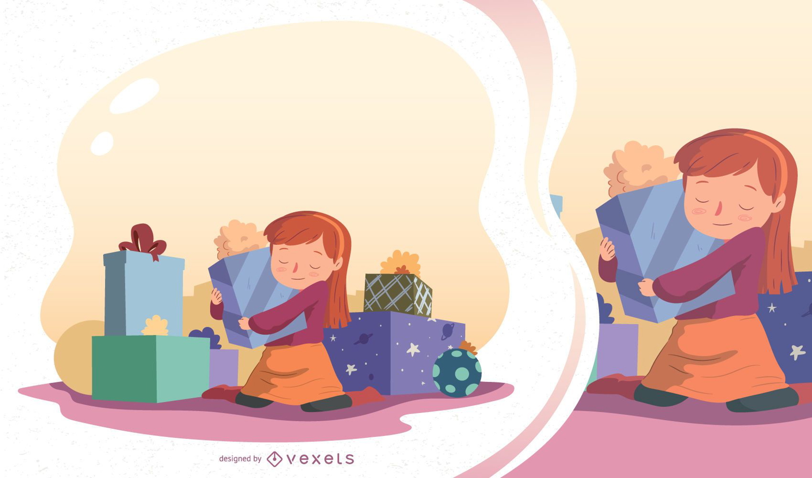 Christmas Gift Girl Vector Illustration