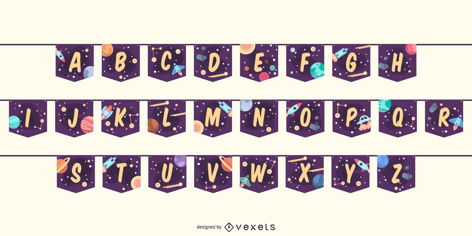 Conjunto de letras do alfabeto de espaço para banner Garland