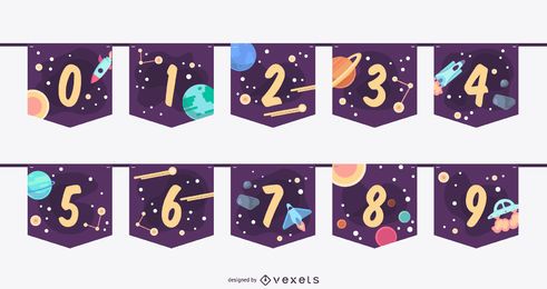 Conjunto de números de banner de guirnalda espacial Conjunto de números de banner de guirnalda espacial