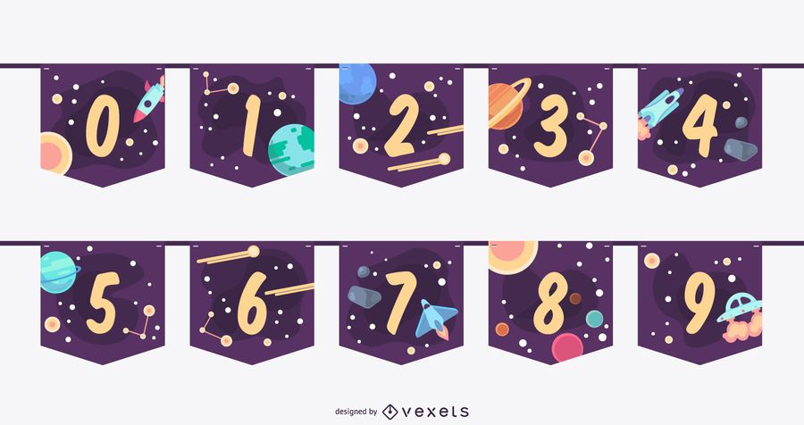 Space Garland Banner Number Set Space Garland Banner Number Set