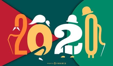 Design de banner de caracteres para o ano novo de 2020