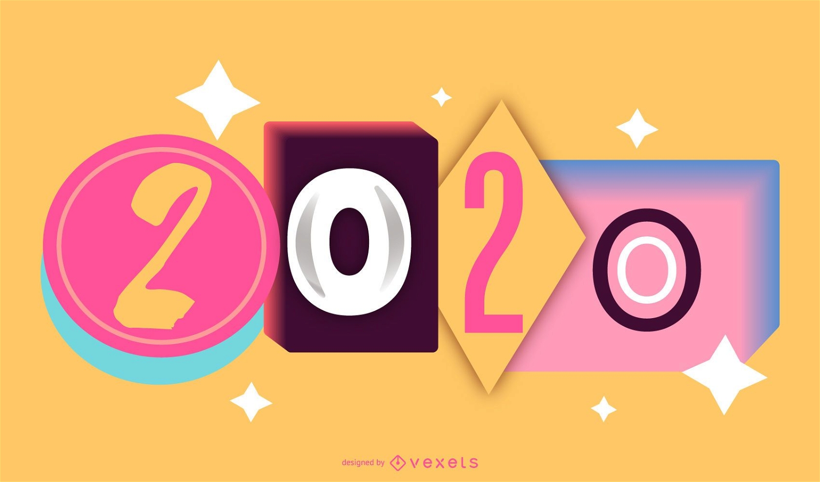 Feliz 2020 Dise?o de banner pop de los 90