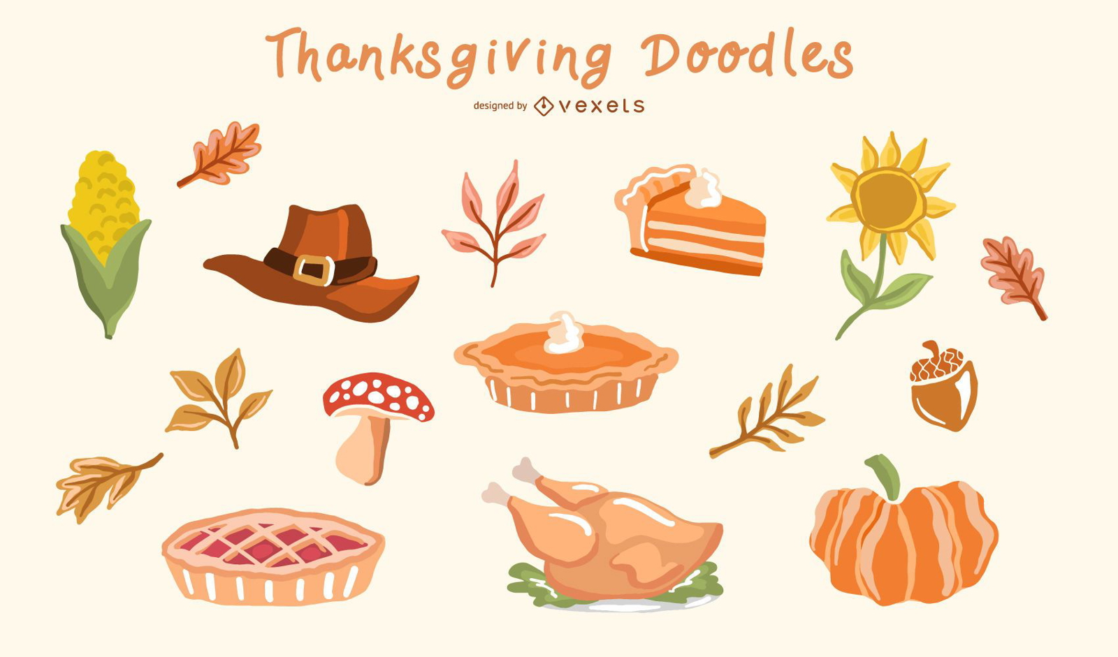 Thanksgiving Doodle Elements Vector Set