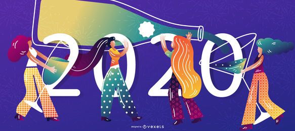 Happy 2020 Character Banner Design Happy 2020 Character Banner Design