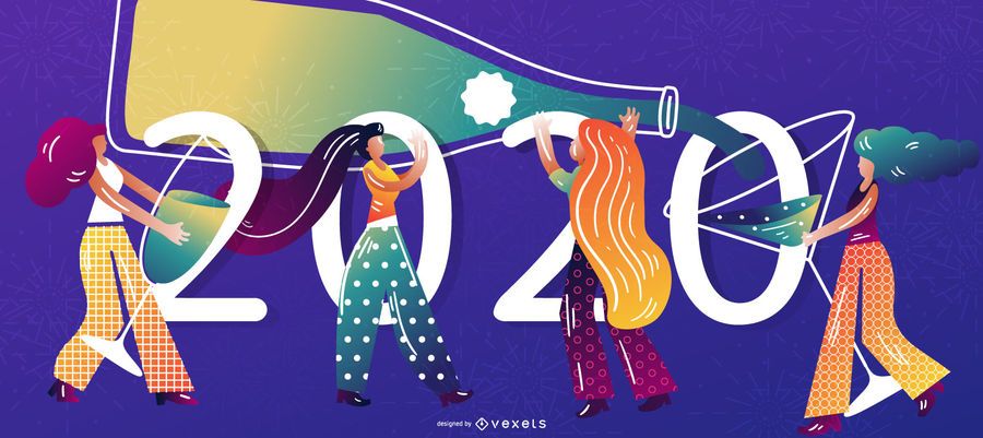 Happy 2020 Character Banner Design Happy 2020 Character Banner Design