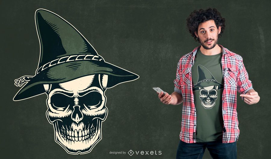 Diseño de camiseta de calavera de sombrero Diseño de camiseta de calavera de sombrero