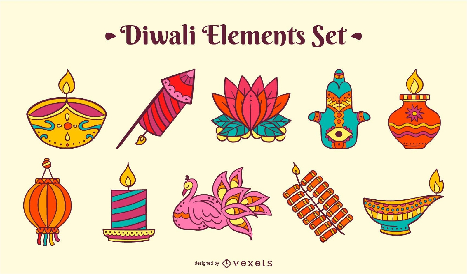 Conjunto de elementos coloridos de Diwali