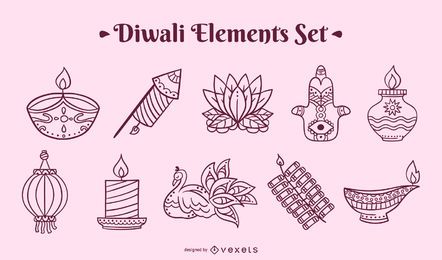 Diwali stroke elements set Diwali stroke elements set