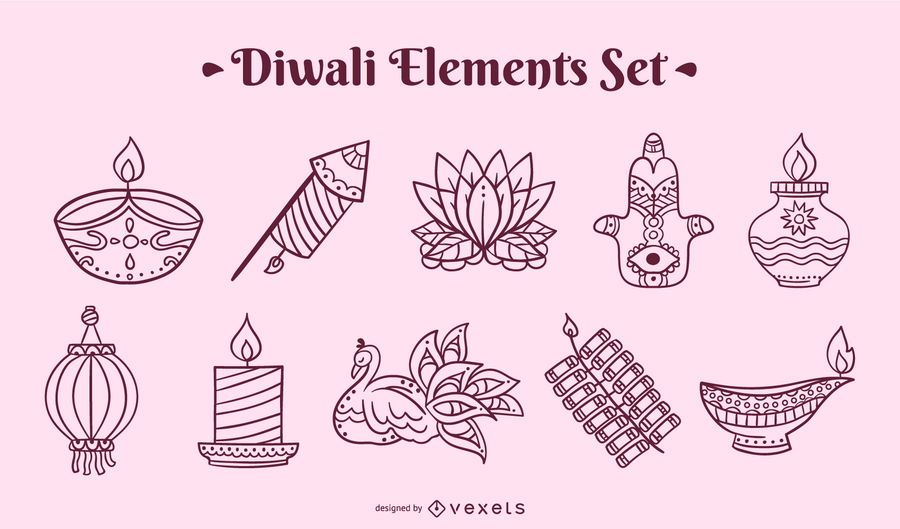 Conjunto de elementos de trazo de Diwali Conjunto de elementos de trazo de Diwali