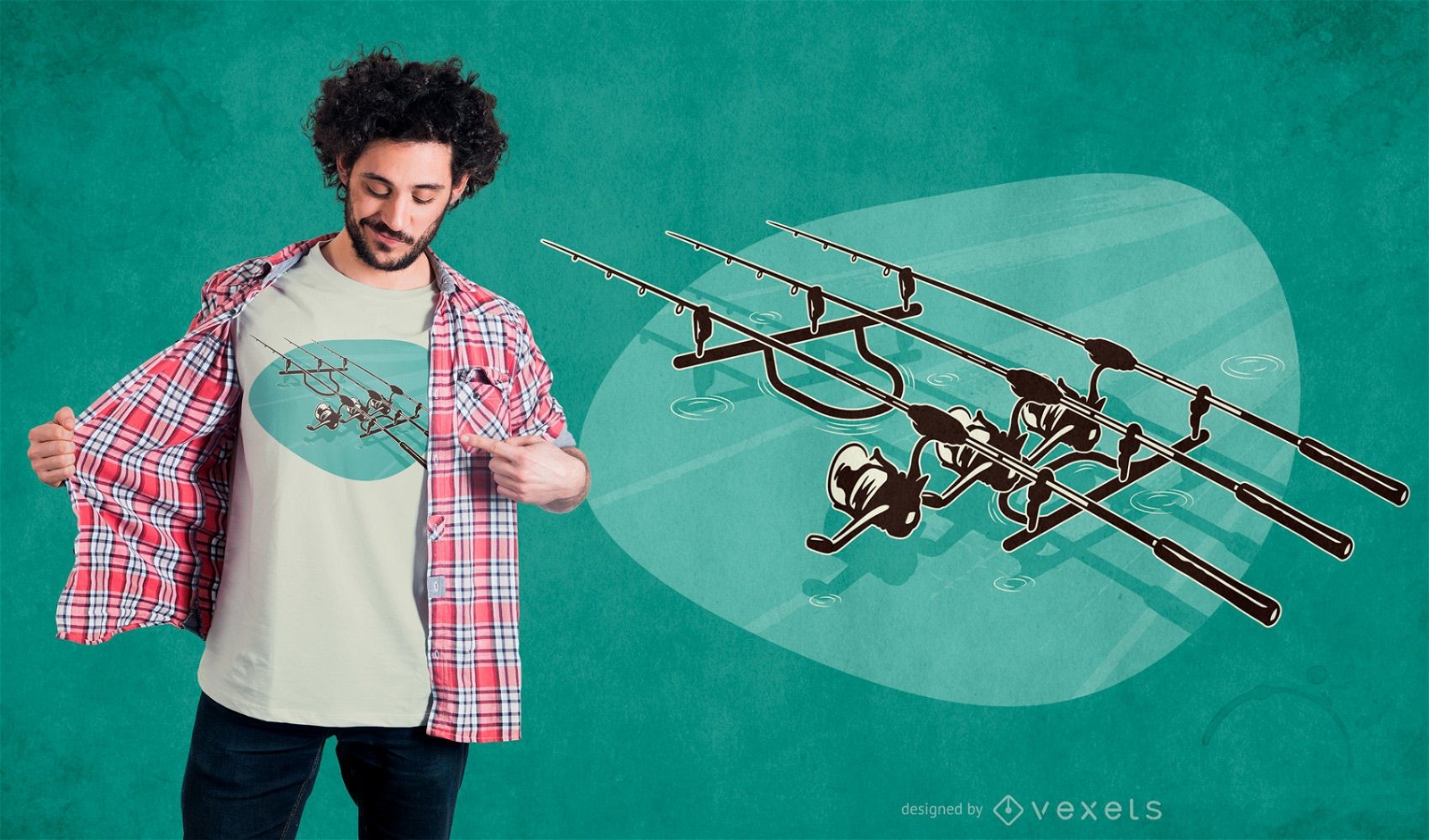 Diseño de camiseta de cañas de pescar