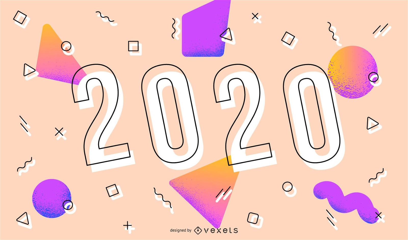 Banner de design de Memphis para o ano novo de 2020