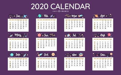 Diseño de calendario espacial 2020
