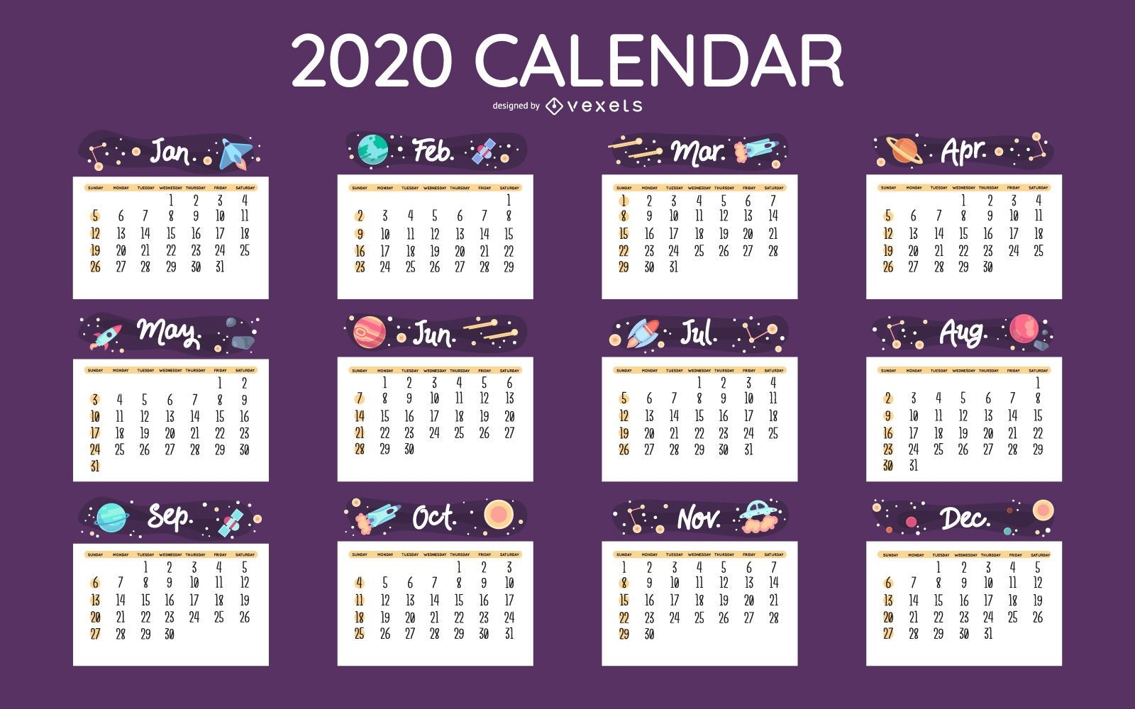 Dise?o de calendario espacial 2020