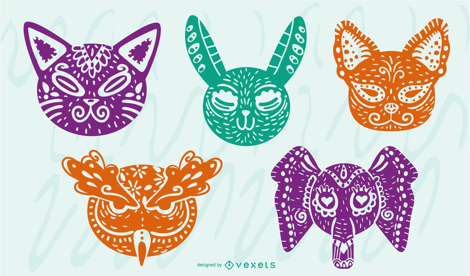 Conjunto de design colorido de animais Alebrije