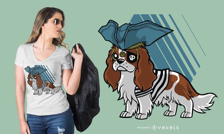 Design descuidado do t-shirt do pirata do rei Charles Spaniel Design descuidado do t-shirt do pirata do rei Charles Spaniel