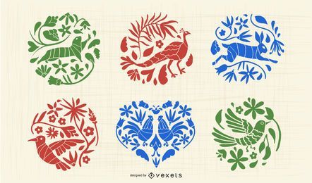 Conjunto de Silhueta de Animal Otomi Mexicana