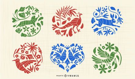 Mexikanische Otomi Tier Silhouette Set Mexikanische Otomi Tier Silhouette Set