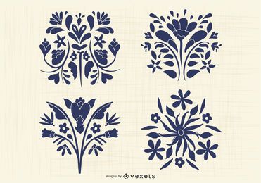 Paquete de silueta de flores de estilo otomí mexicano Paquete de silueta de flores de estilo otomí mexicano