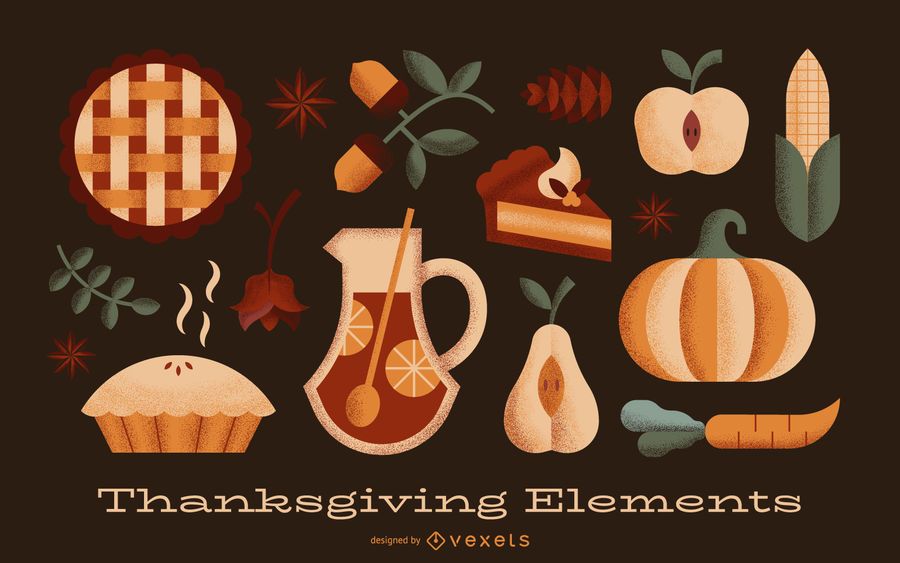 Thanksgiving elements textured set Thanksgiving elements textured set